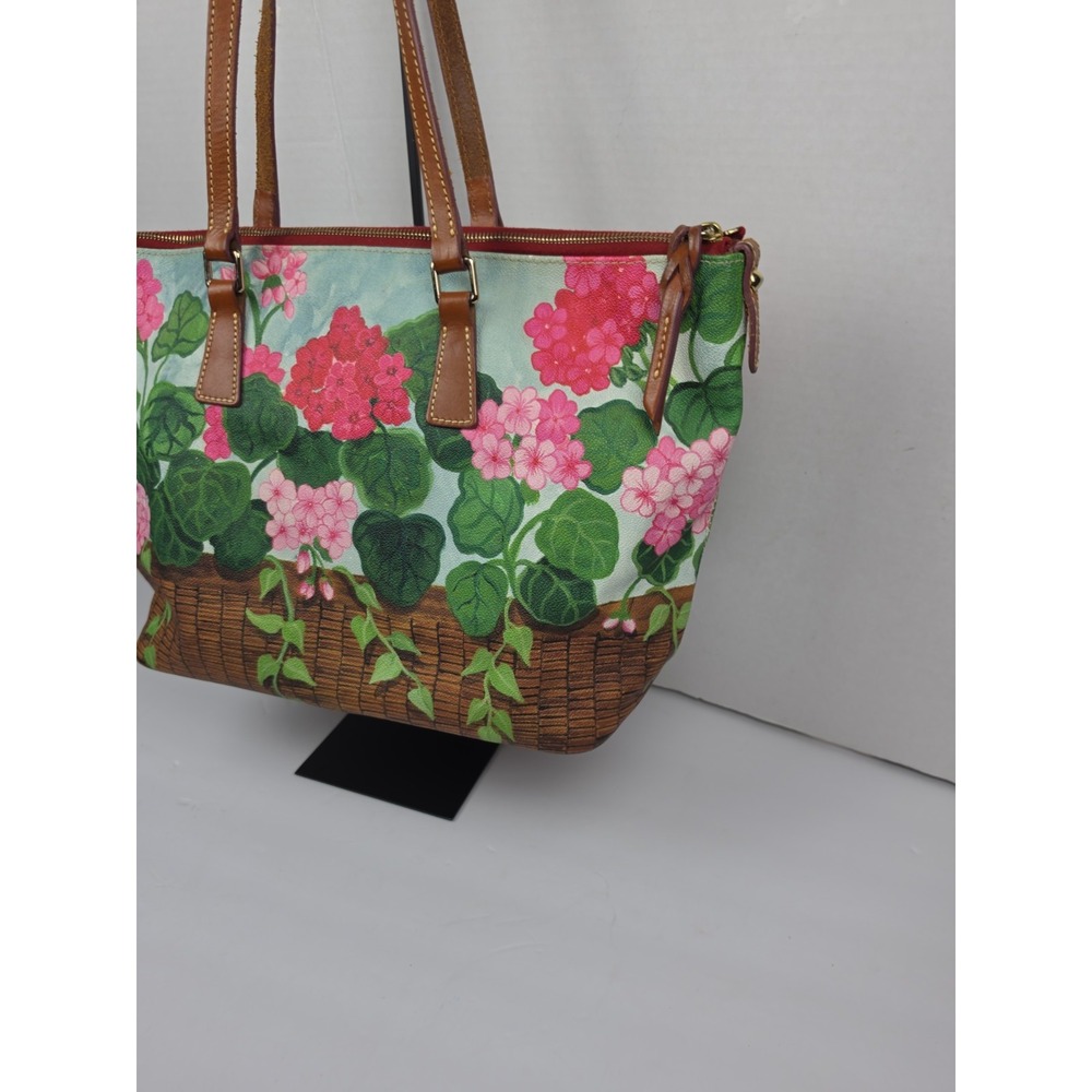 Dooney Bourke Floral Basket Cottage Garden Flowers Large Tote Bag Pink Green - Picture 7 of 13